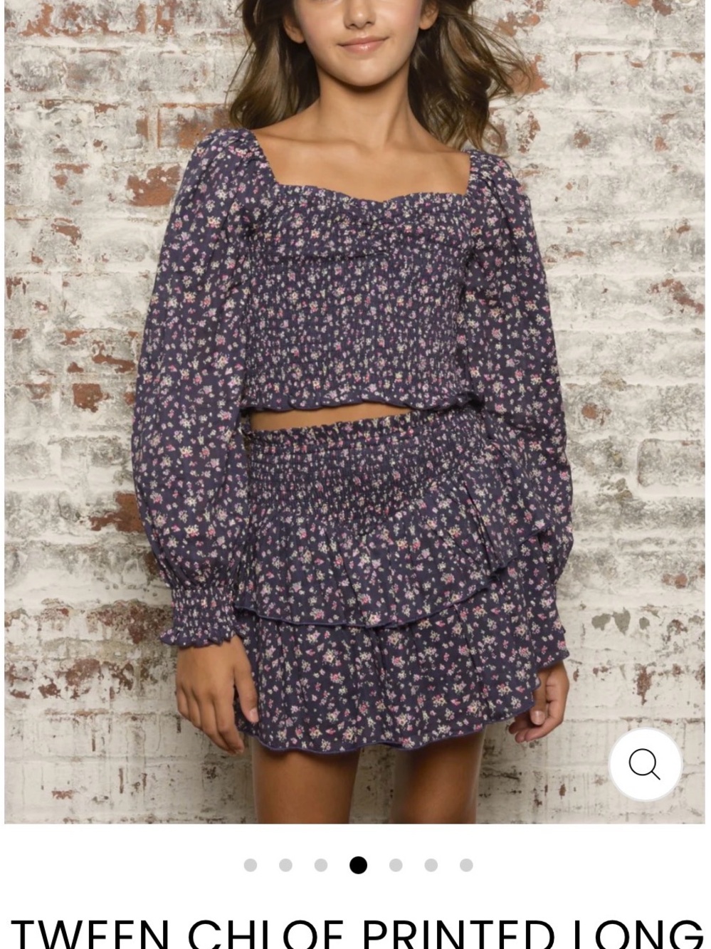 KatieJ NYC Chloe Smocked Square-Neck Long Sleeve Crop Top - Black Floral